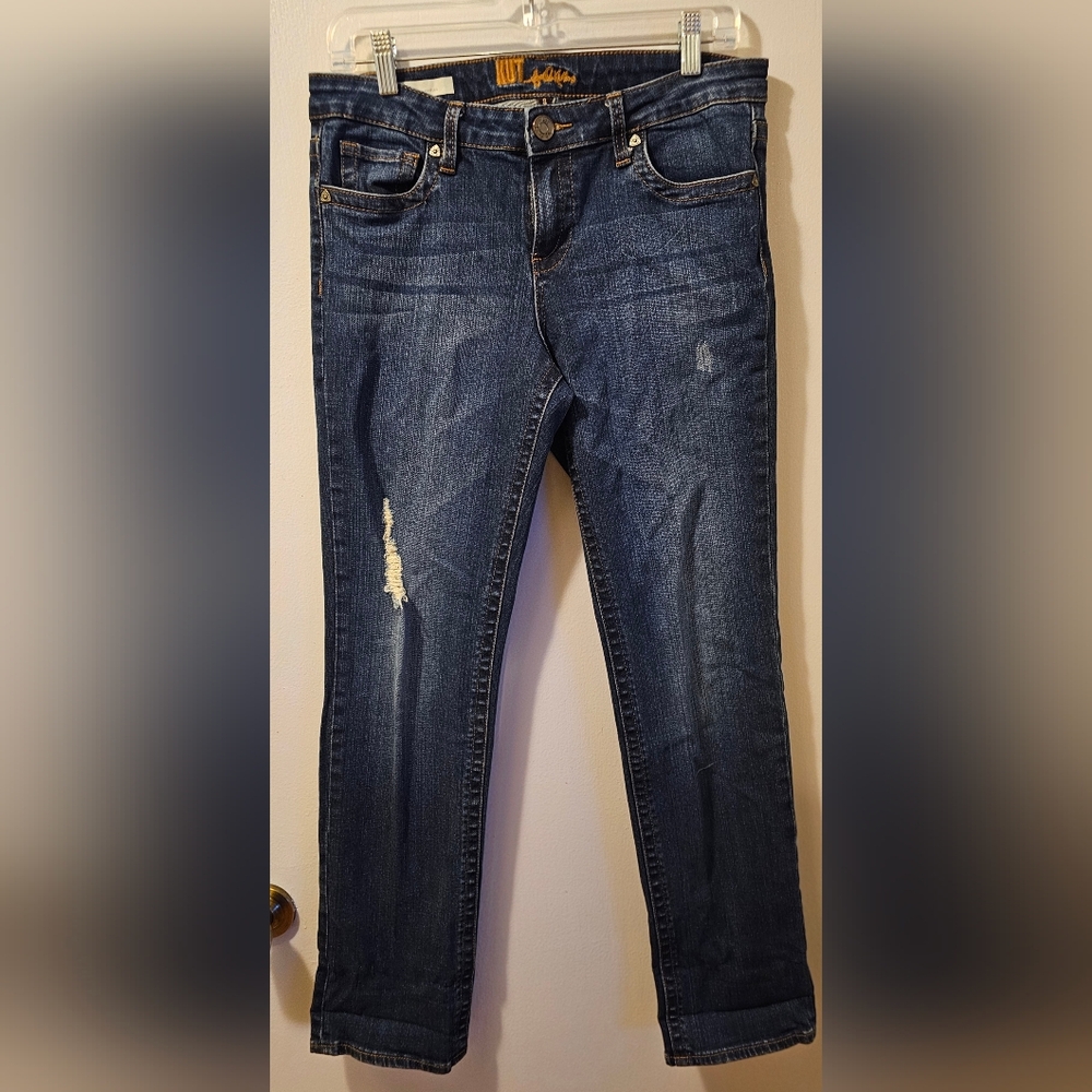 Kut From The Kloth Sammie Straight Leg Women's Jeans Blue Distressed Size 8